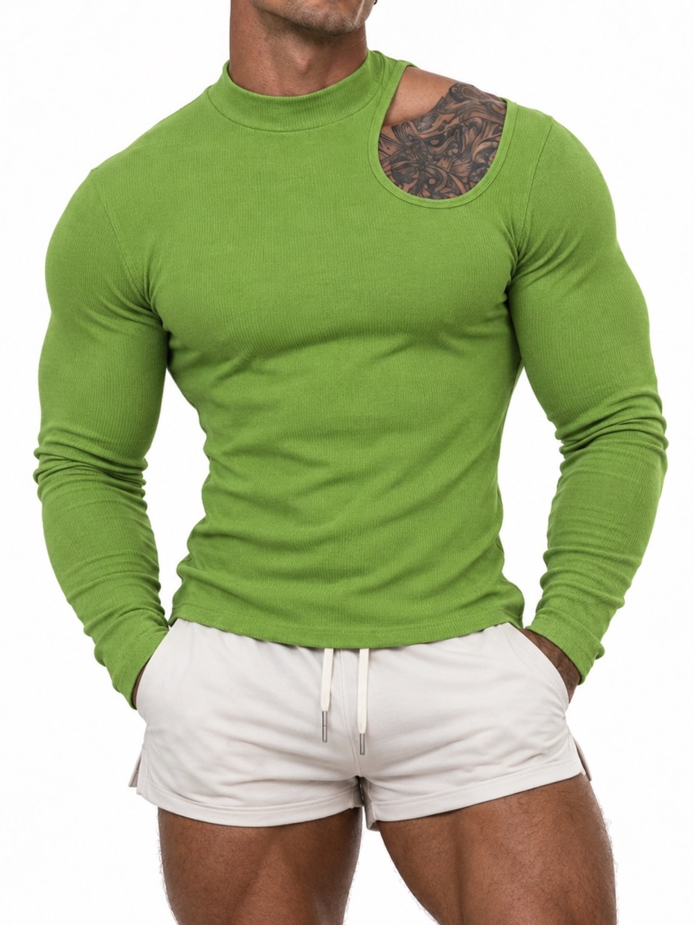 Shein Shirt Top Mens Green Medium Muscle Stretch Cutout Club Rave Festivalcore